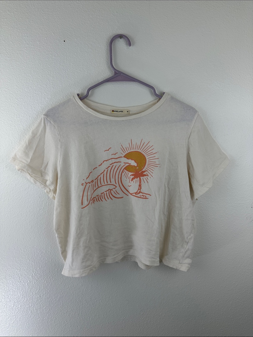 Marine Layer Crop Tee Wave and Sun Graphic Medium